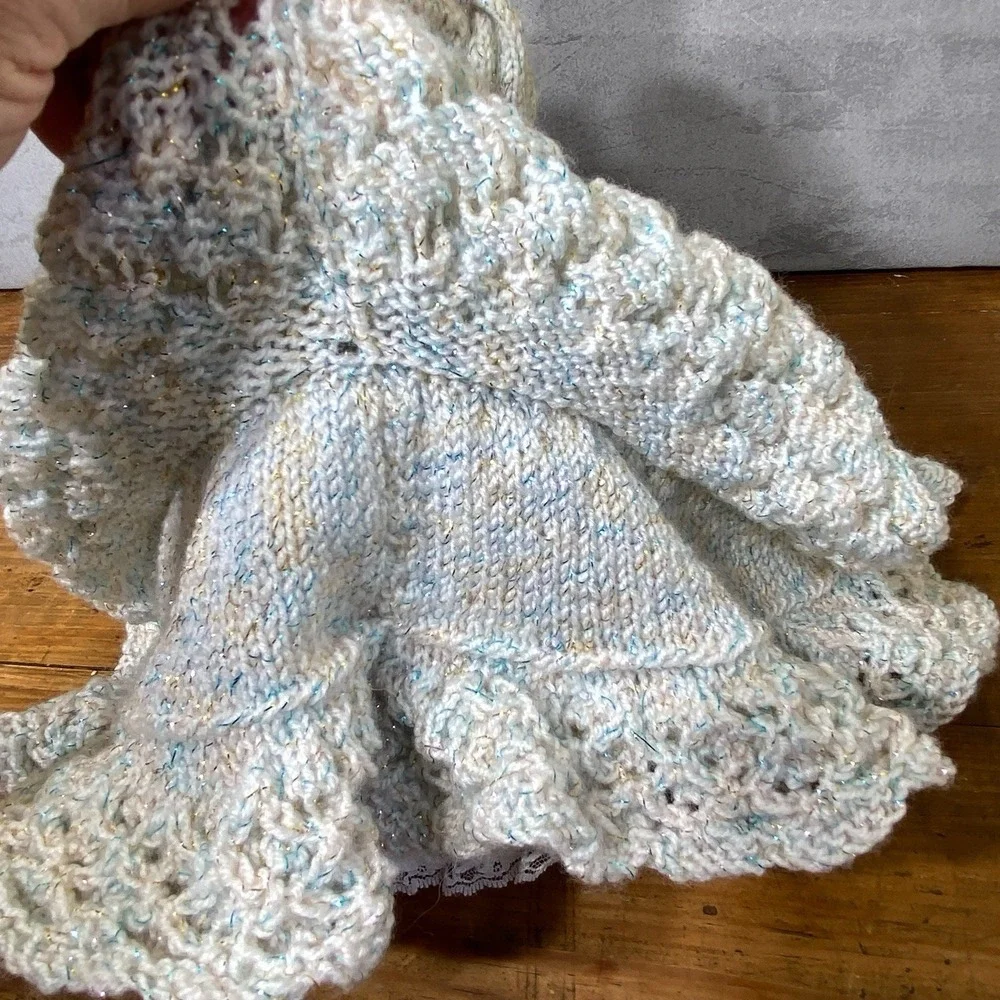 Vintage Barbie OOAK Handmade White Knit Crochet Ballgown Dress Petticoat 11 in